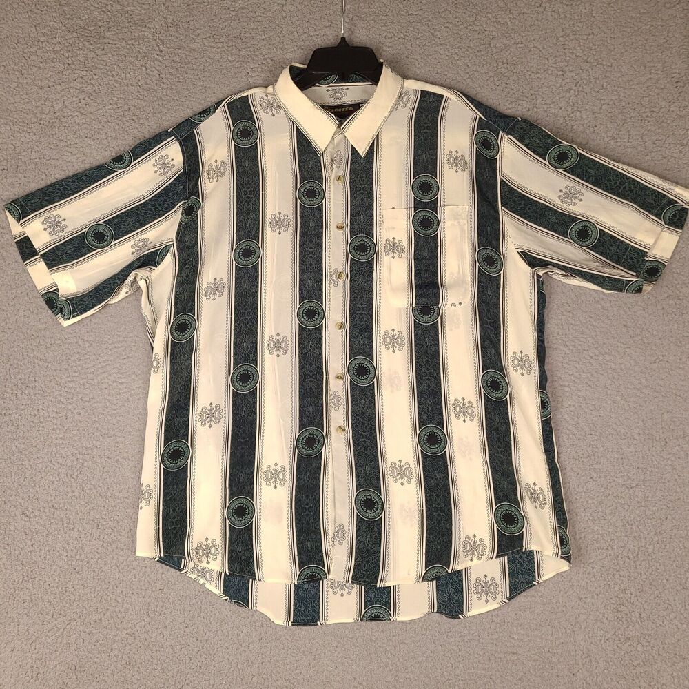 Vintage Selected‎ By Kelin Collection Shirt Mens XL Beige Green 90's Button Down